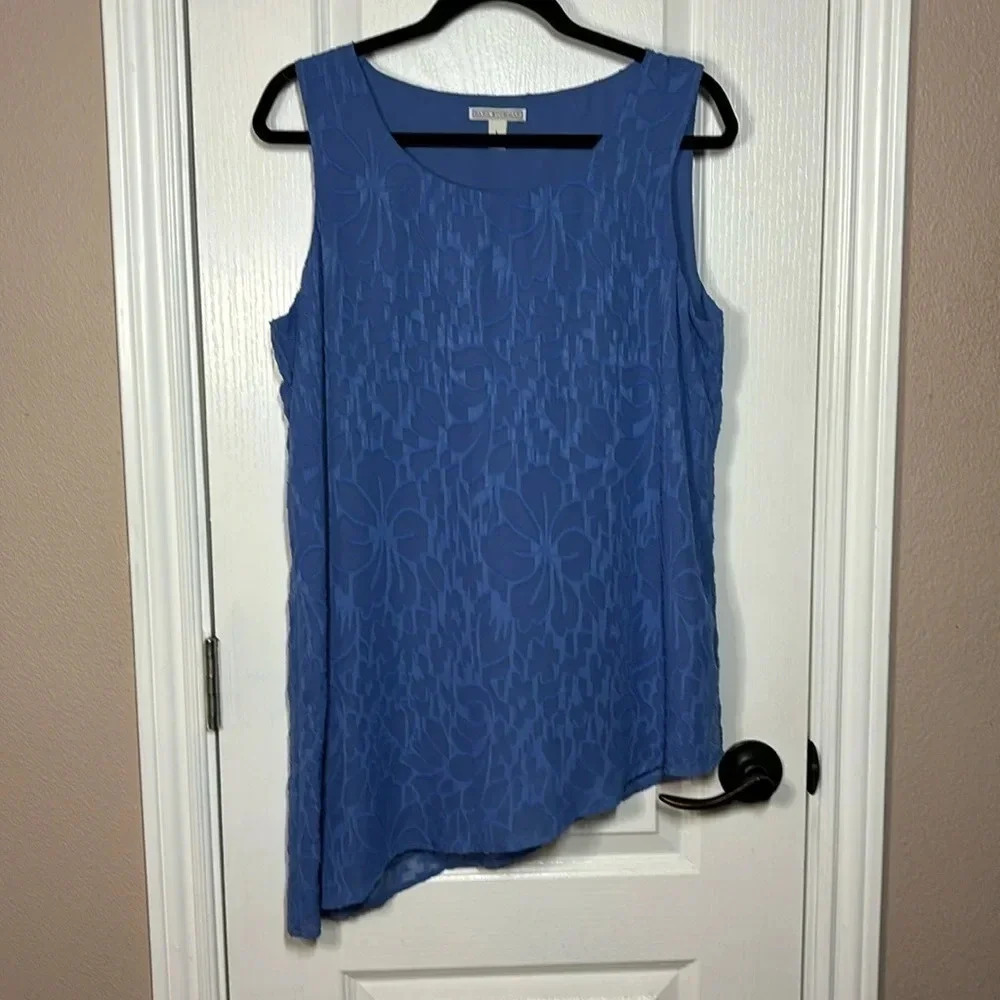Dana Buchman Women's Blue Sleeveless Scoop Neck Asymmetrical Hem Blouse Size L